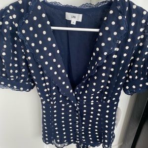 Revolve | LPA | Blue Podka Dot Top